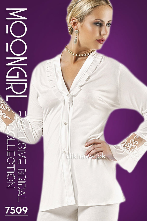 Moongirl - Exclusive Bridal Wedding Nightdress & 2Pc Pajama Set 7509 - Turkish Brand