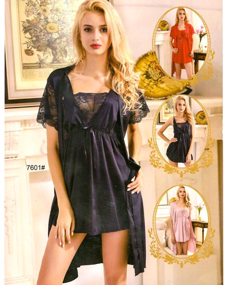 Pcs Sexy Slik Short Nighty With Gown - 7601 - Online Shopping in Pakistan -  Online Shopping in Pakistan