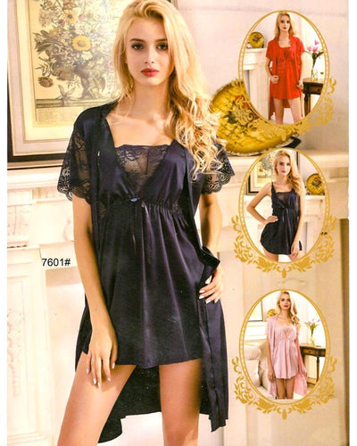 Pcs Sexy Slik Short Nighty With Gown - 7601