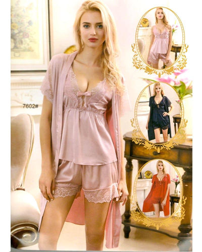Pcs Sexy Slik Short Nighty With Gown - 7602