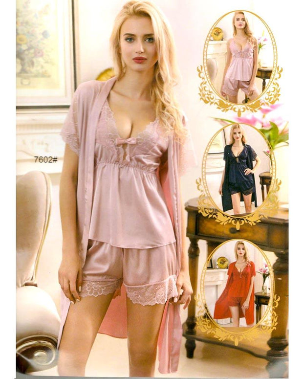 Pcs Sexy Slik Short Nighty With Gown - 7602