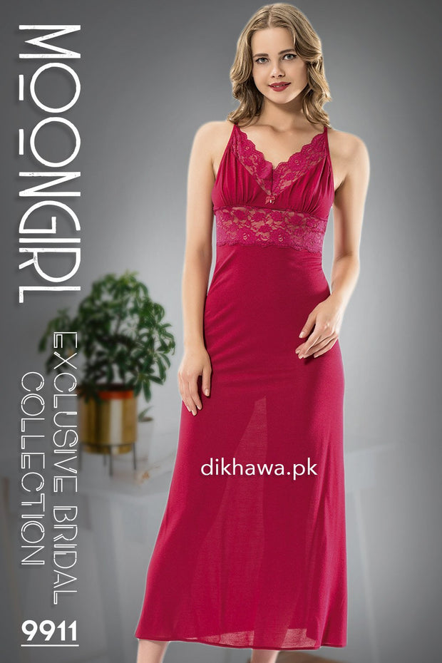 Moongirl - Exclusive Bridal Wedding Nightwear 2Pc Long Nighty Set with Robe 9911 - Turkish Brand