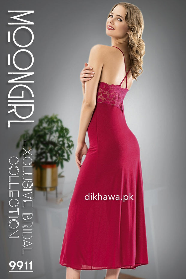 Moongirl - Exclusive Bridal Wedding Nightwear 2Pc Long Nighty Set with Robe 9911 - Turkish Brand