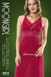 Moongirl - Exclusive Bridal Wedding Nightwear 2Pc Long Nighty Set with Robe 9911 - Turkish Brand