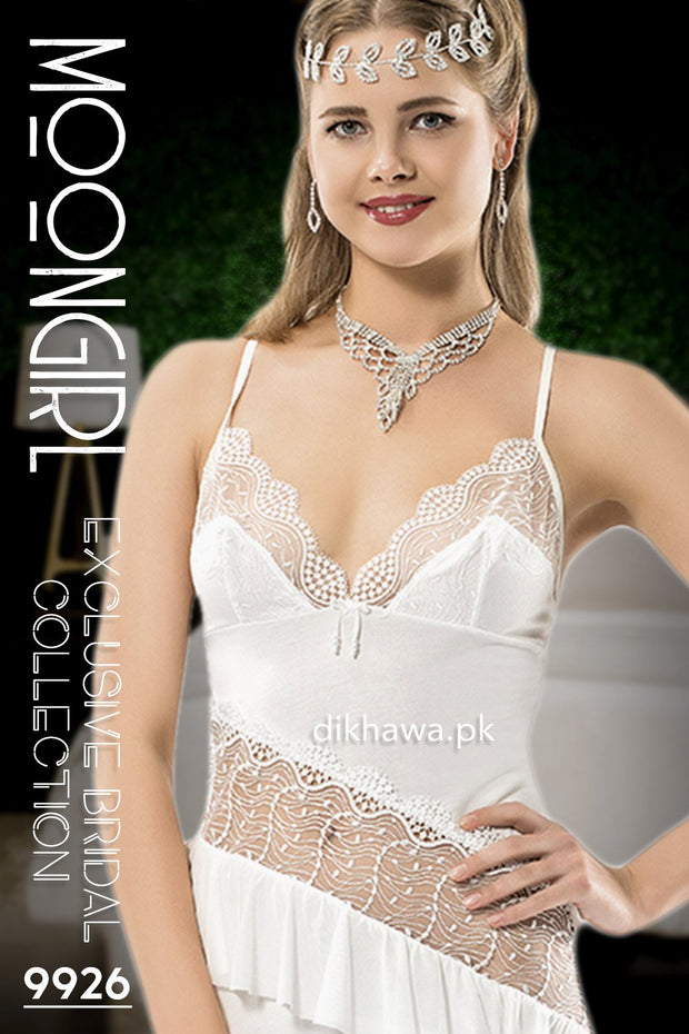 Moongirl - Exclusive Bridal Wedding Nightwear 2Pc Long Nighty Set with Robe 9926 - Turkish Brand