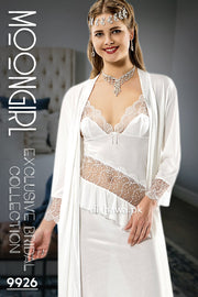 Moongirl - Exclusive Bridal Wedding Nightwear 2Pc Long Nighty Set with Robe 9926 - Turkish Brand