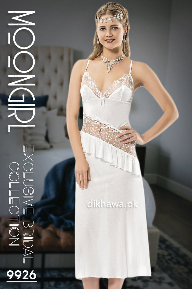 Moongirl - Exclusive Bridal Wedding Nightwear 2Pc Long Nighty Set with Robe 9926 - Turkish Brand