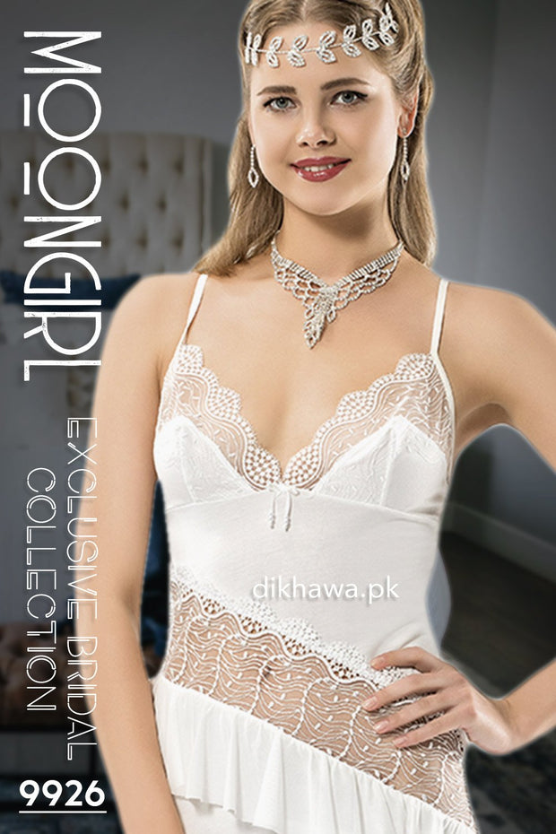 Moongirl - Exclusive Bridal Wedding Nightwear 2Pc Long Nighty Set with Robe 9926 - Turkish Brand
