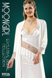 Moongirl - Exclusive Bridal Wedding Nightwear 2Pc Long Nighty Set with Robe 9926 - Turkish Brand