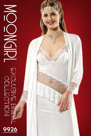 Moongirl - Exclusive Bridal Wedding Nightwear 2Pc Long Nighty Set with Robe 9926 - Turkish Brand