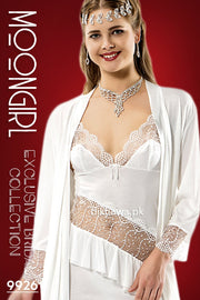 Moongirl - Exclusive Bridal Wedding Nightwear 2Pc Long Nighty Set with Robe 9926 - Turkish Brand