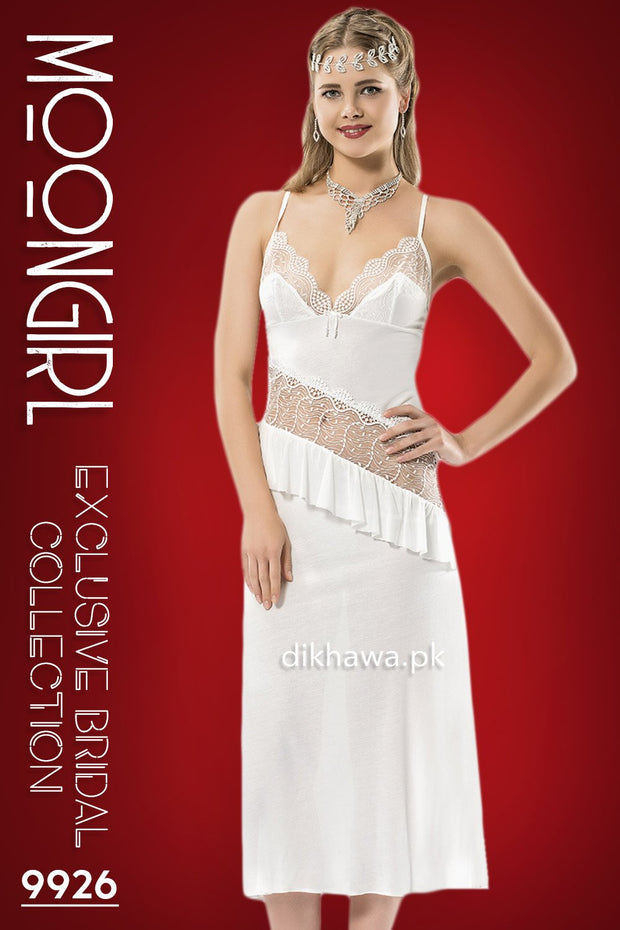 Moongirl - Exclusive Bridal Wedding Nightwear 2Pc Long Nighty Set with Robe 9926 - Turkish Brand