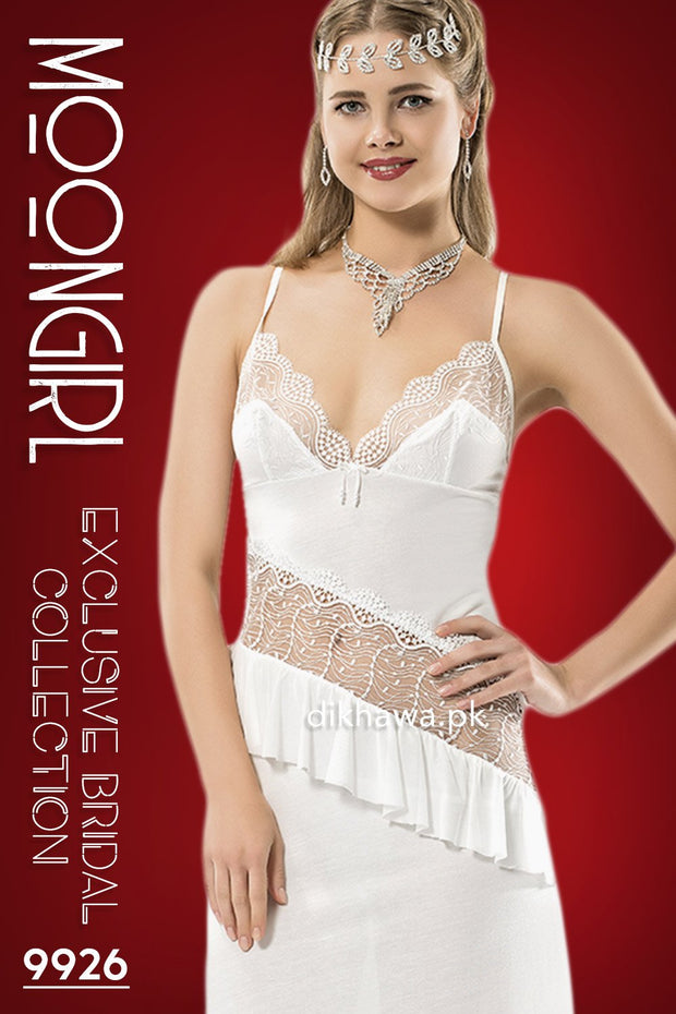 Moongirl - Exclusive Bridal Wedding Nightwear 2Pc Long Nighty Set with Robe 9926 - Turkish Brand