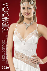 Moongirl - Exclusive Bridal Wedding Nightwear 2Pc Long Nighty Set with Robe 9926 - Turkish Brand