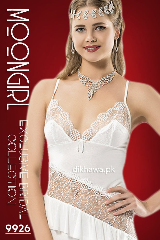Moongirl - Exclusive Bridal Wedding Nightwear 2Pc Long Nighty Set with Robe 9926 - Turkish Brand