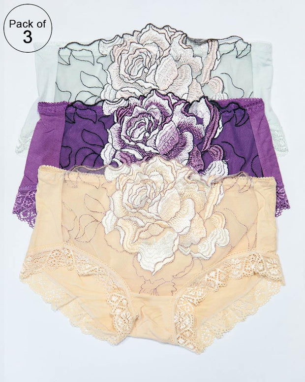 Pack of 3 Embroidered Lace Panty – AF-104 – Mix Colors