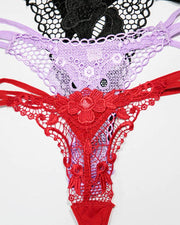 Pack of 3 Embroidered Thong G-String Sexy Lacy Panties – AF-105 – Mix Colors