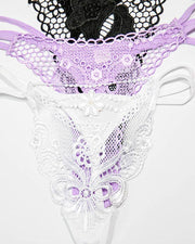 Pack of 3 Embroidered Thong G-String Sexy Lacy Panties – AF-105 – Mix Colors