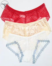 Pack of 3 Womens Embroidered Lace Soft Panties Brief Underwear – AF-106 – Mix Colors