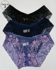 Pack of 3 Womens Embroidered Lace Soft Panties Brief Underwear – AF-106 – Mix Colors