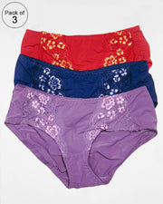 Pack of 3 Embroidered Sexy Lingerie Underwear Lace Thong Panties – AF-107 – Mix Colors