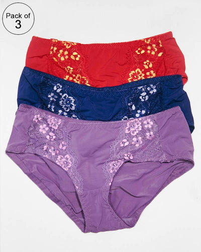 Pack of 3 Embroidered Sexy Lingerie Underwear Lace Thong Panties – AF-107 – Mix Colors