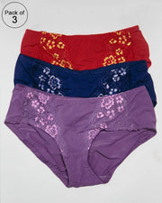 Pack of 3 Embroidered Sexy Lingerie Underwear Lace Thong Panties – AF-107 – Mix Colors
