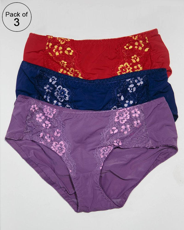 Pack of 3 Embroidered Sexy Lingerie Underwear Lace Thong Panties – AF-107 – Mix Colors