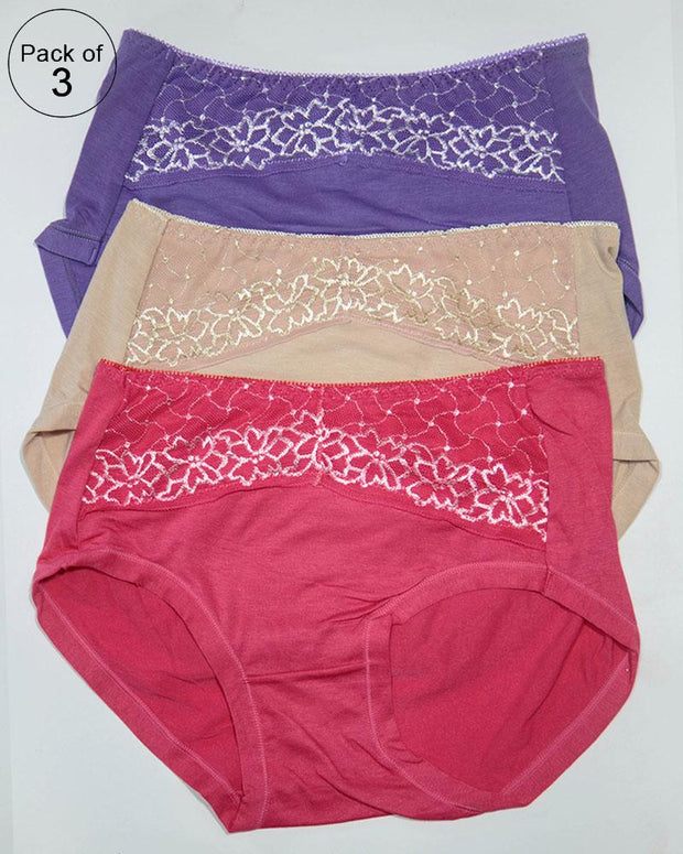 Pack of 3 Womens Soft Cotton Underwear – AF-111 – Mix Colors