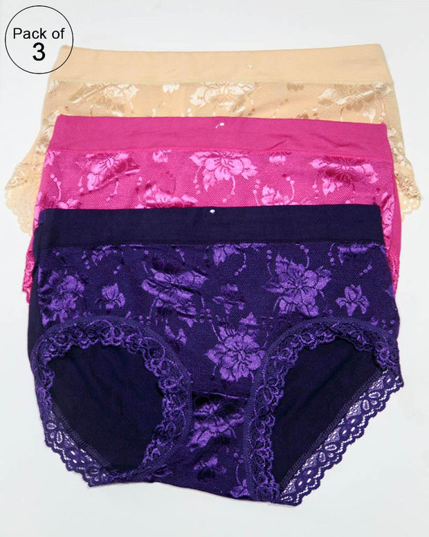 Pack of 3 Womens Underwear Hipster Elastic Panties – AF-116 – Mix Colors