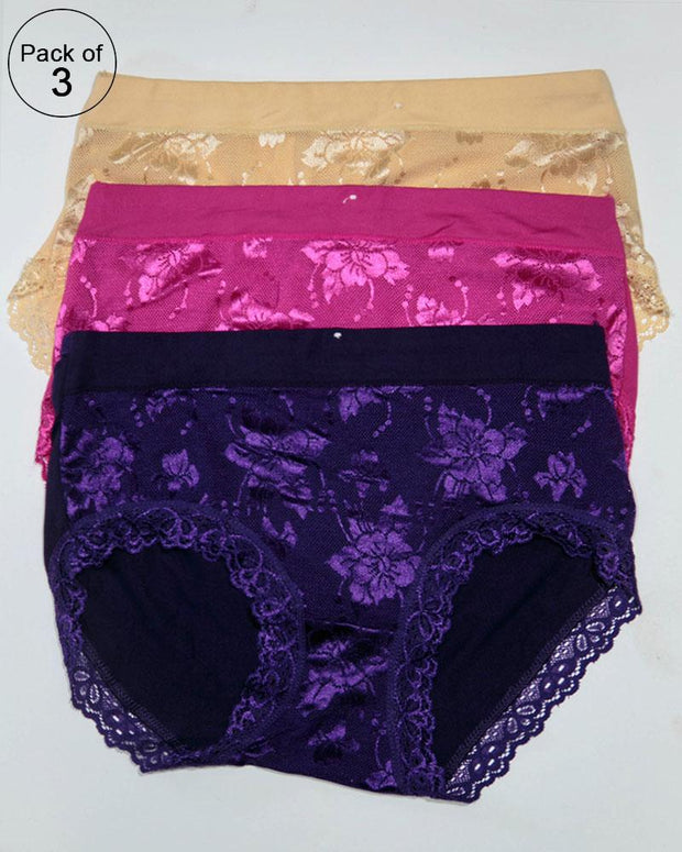 Pack of 3 Womens Underwear Hipster Elastic Panties – AF-116 – Mix Colors