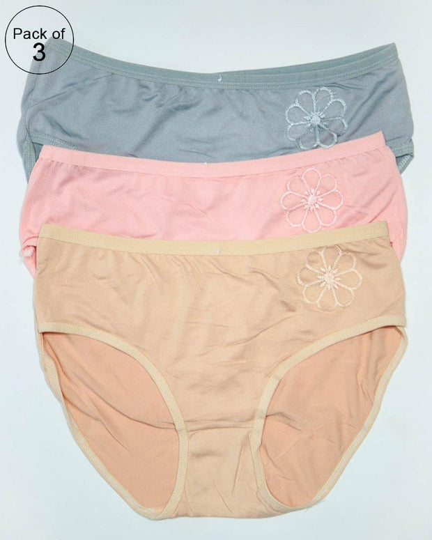 Pack of 3 Womens Cotton Plain Panties – AF-118 – Mix Colors