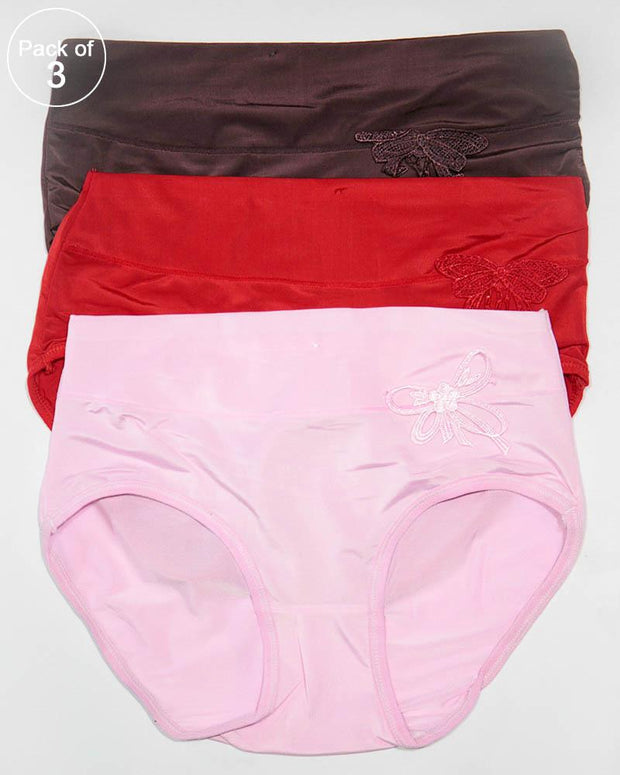 Pack of 3 Womens Silk Plain Panties – AF-119 – Mix Colors