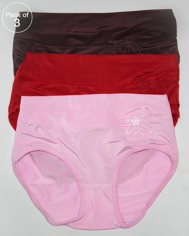 Pack of 3 Womens Silk Plain Panties – AF-119 – Mix Colors