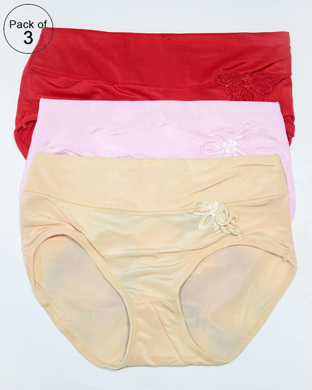 Pack of 3 Womens Silk Plain Panties – AF-119 – Mix Colors