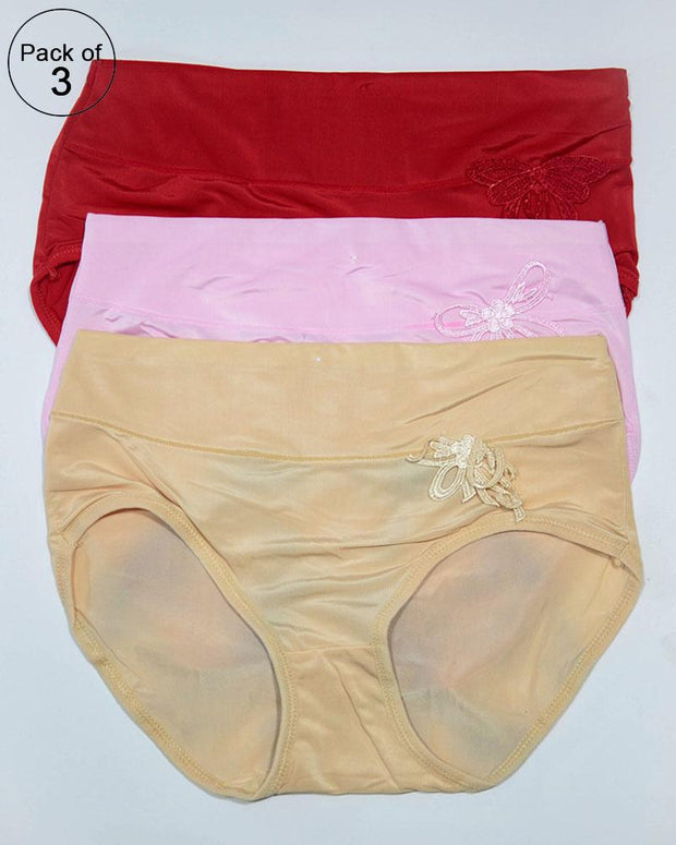 Pack of 3 Womens Silk Plain Panties – AF-119 – Mix Colors