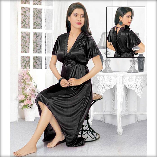 Black - FL-515 - Flourish Nightwear - Nighty - diKHAWA Online Shopping in Pakistan