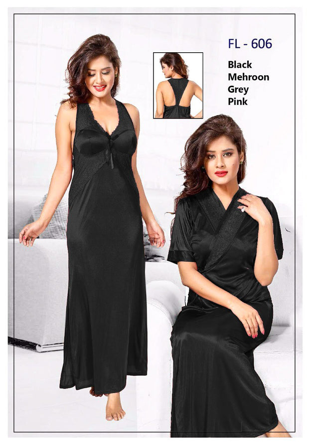 2 Pcs FL-606 - Black Flourish Exclusive Bridal Nighty Set Collection