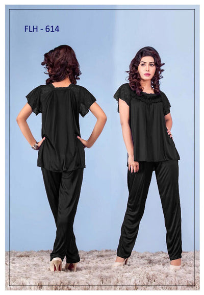 2 Pcs FL-614 - Black Flourish Exclusive Bridal Nighty Set Collection