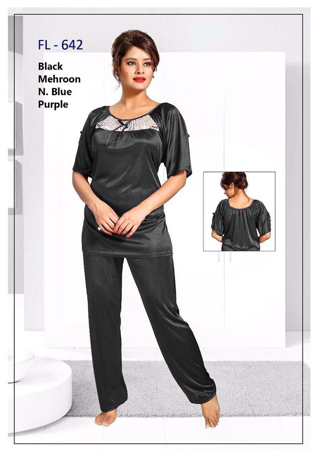 2 Pcs FL-642 - Black Flourish Exclusive Bridal Nighty Set Collection
