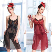 Pack Of 2 See Through Short Nighty  - Black & Maroon