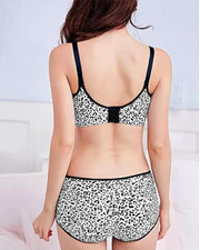 Stylish Bridal Cheetah Bra Panty Sets - Single Padded Non Wired - Brown & White