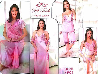 Pink Nighty Sets For Newly Weds Bridals  - 6 Pcs Set - 9037B - Nighty Sets - diKHAWA Online Shopping in Pakistan