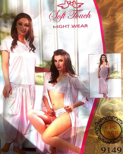 Baby Pink Honeymoon And Wedding Pink Nighty Sets  - 6 Pcs Set - 9149 - Nighty Sets - diKHAWA Online Shopping in Pakistan