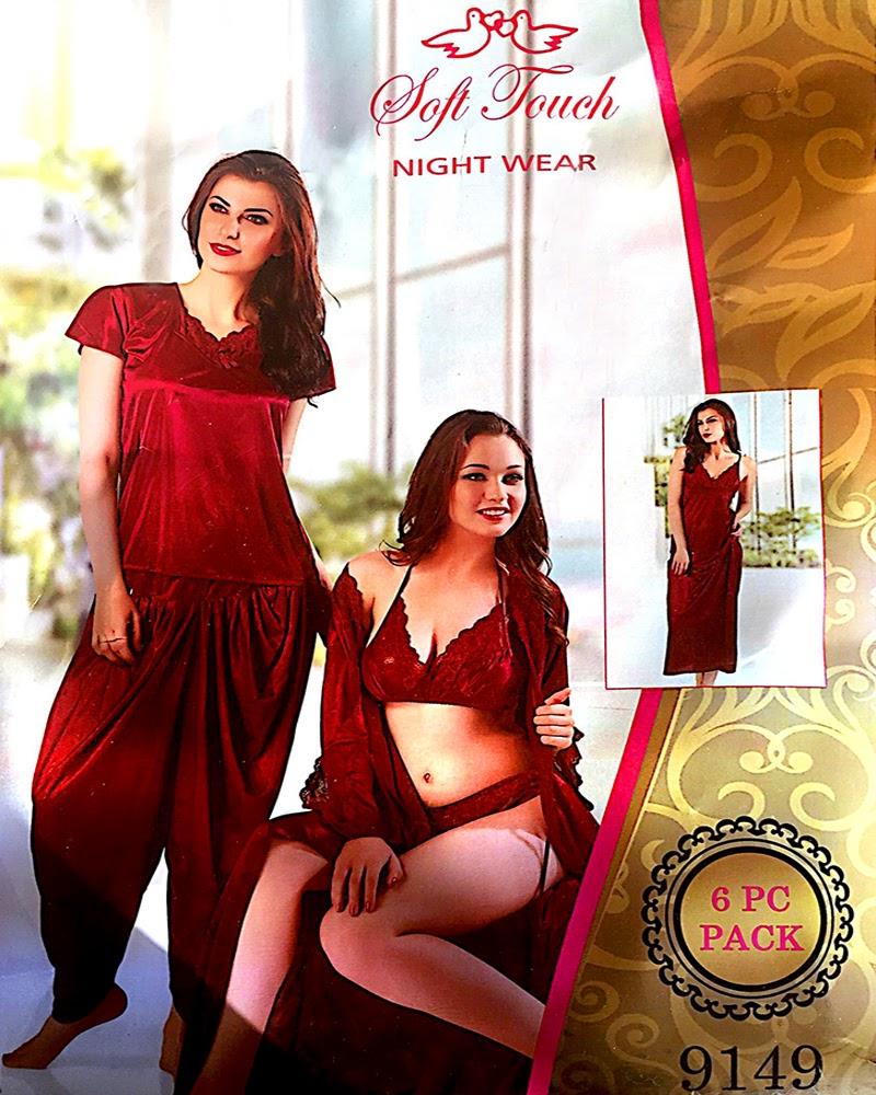 Maroon Honeymoon And Wedding Nighty Sets 6 Pcs Set 9149 Online Shopping in Pakistan Online Shopping in Pakistan NIGHTYnight