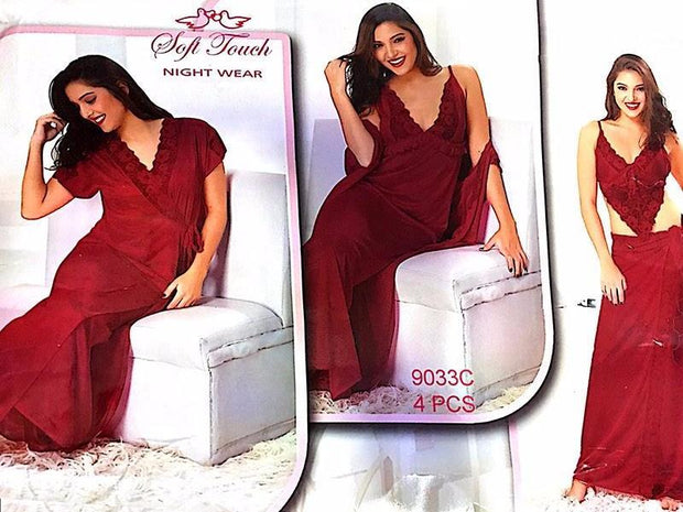 Hot Red Bridal Nighty Set - 4 Pcs Set 9033C - Nighty Sets - diKHAWA Online Shopping in Pakistan