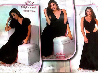 Hot Black Bridal Nighty Set - 4 Pcs Set 9033C - Nighty Sets - diKHAWA Online Shopping in Pakistan