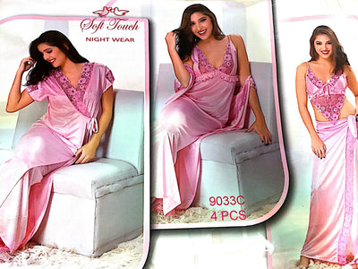 Hot Pink Bridal Nighty Set - 4 Pcs Set 9033C - Nighty Sets - diKHAWA Online Shopping in Pakistan