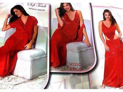 Red Nighty Sets For Newly Weds Brides - 9033C - 4 Pieces Nighty Sets - Nighty Sets - diKHAWA Online Shopping in Pakistan