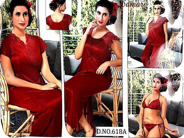 Maroon Wedding Nighty Sets For Bridals - 618A - 6 Pieces Nighty Sets - Nighty Sets - diKHAWA Online Shopping in Pakistan